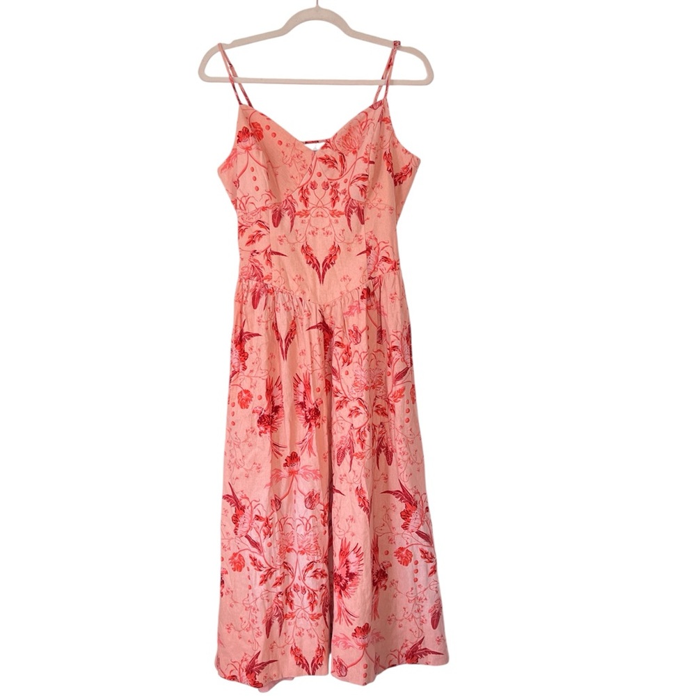 House of Harlow 1960 Orange Floral‎ Midi Dress Linen Blend Boho Chic Size Medium